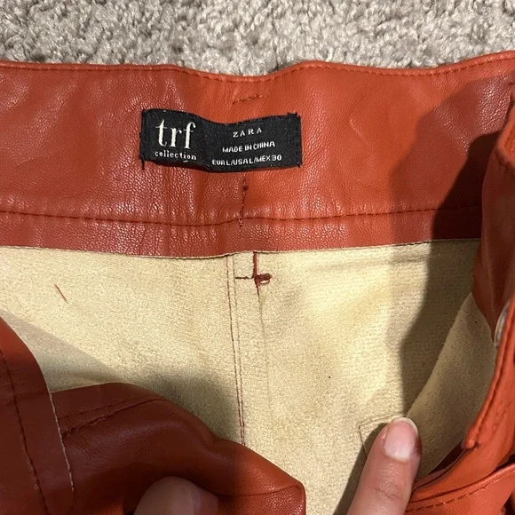 Zara High Waist Red Leather Shorts - Picture 2 of 4